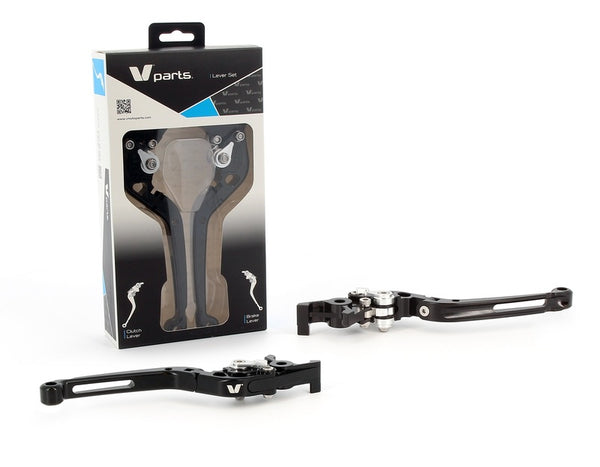 V PARTS Foldable Levers 177mm CNC Black/Aluminum Screws with Adapters by Pair Honda LV-FL(L14-R14) 