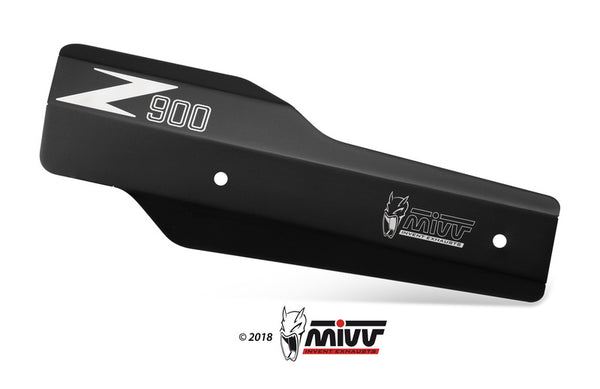 MIVV Heat Shield Stainless Steel Black Kawasaki Z900 50.CR.037.0 i svart rostfritt stål med Z900-logotyp, perfekt som avgasskyddstillbehör.