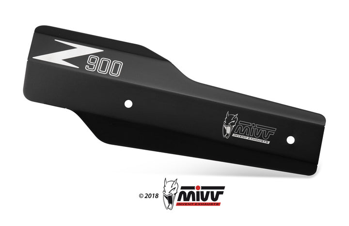 MIVV Heat Shield Stainless Steel Black Kawasaki Z900 50.CR.037.0 i svart rostfritt stål med Z900-logotyp, perfekt som avgasskyddstillbehör.