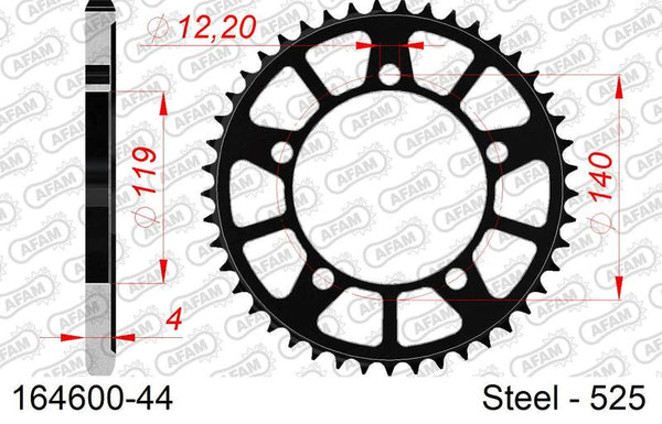AFAM Steel Standard Rear Sprock 164600 - 525 164600-44