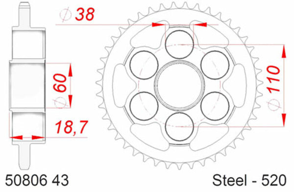 AFAM STEEL STANDARD REAR SPROPET 50806 - 520 50806-43