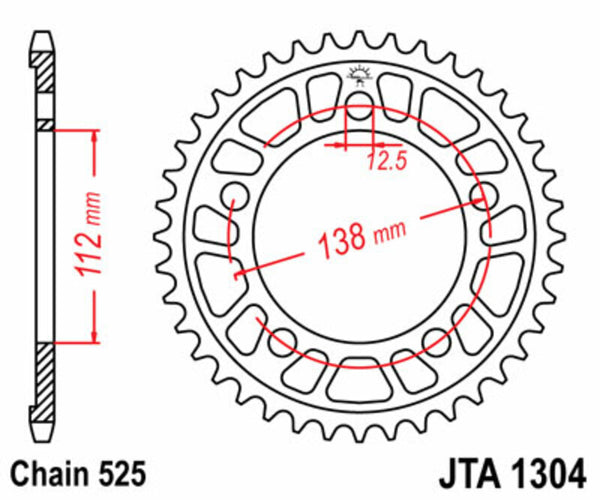 Aluminium Ultra -Light Reaar Sprock на JT Sprock 1304 - 525 JTA1304.44