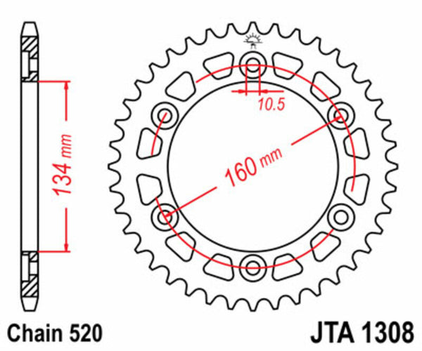 JT Sprock's Aluminum Ultra -Light Reara Sprock 1308 - 520 JTA1308.41BLK