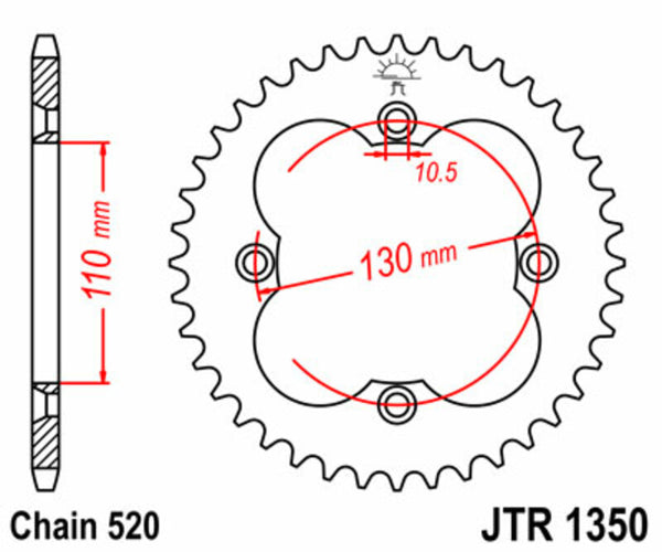 Стоманеното задно с зъбно колело на JT Sprock 1350 - 520 JTR1350.36
