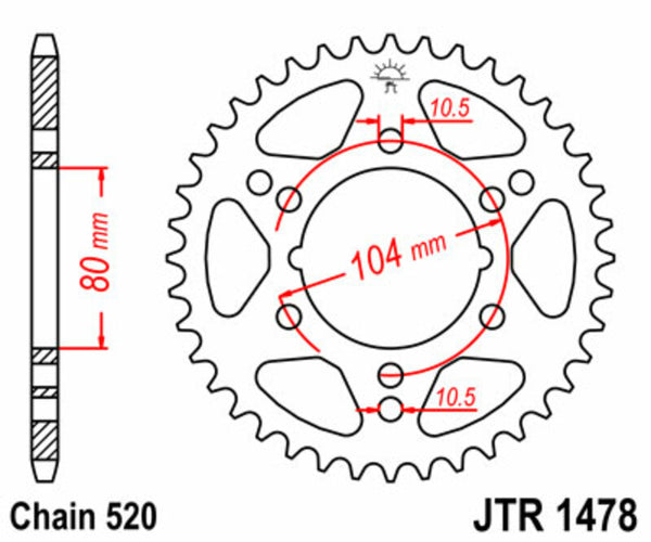 Стоманен заден плотове на JT Sprock 1478 - 520 JTR1478.42