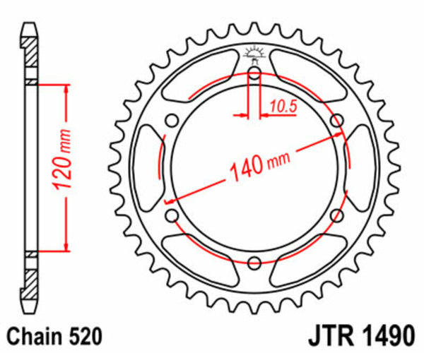 JT Sprock's Steel Standard Rear Sprock 1490 - 520 JTR1490.44