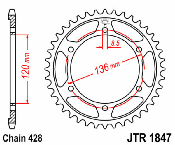 Стоманен заден смола на JT Sprock 1847 - 428 JTR1847.55