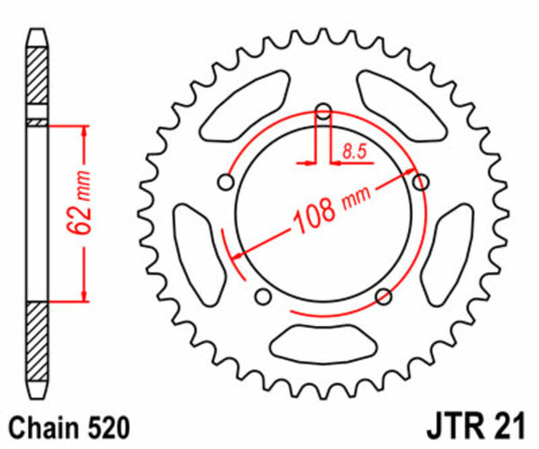 Стоманеният заден плотове на JT Sprock 21 - 520 JTR21.40