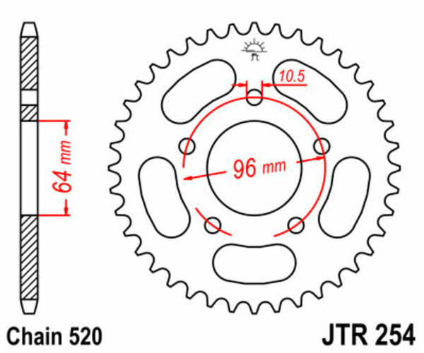 Стоманен заден плотове на JT Sprock 254 - 520 JTR254.37
