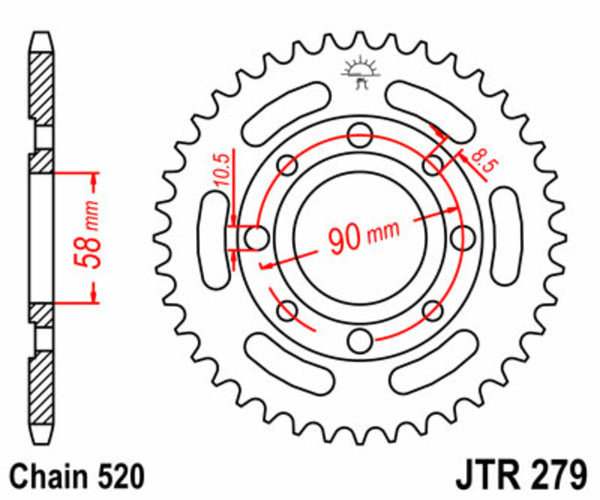Стоманен заден плотове на JT Sprock 279 - 520 JTR279.35