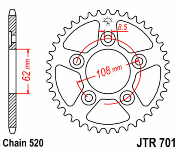 Стоманеното задно с зъбно колело на JT Sprock 701 - 520 JTR701.41