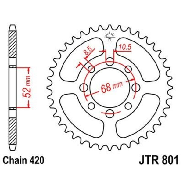 JT Sprock's Steel Standard Rear Sprock 801 - 420 JTR801.51