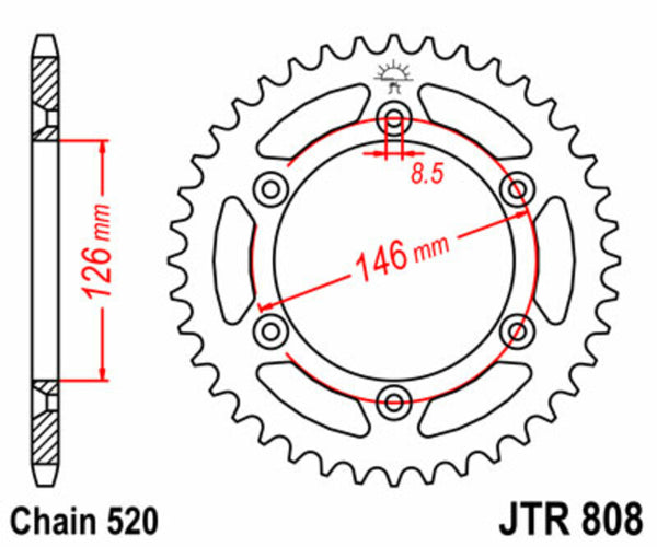 Стоманен заден смот на JT Sprock 808 - 520 JTR808.43