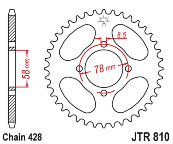 Стоманеното задно с зъбно колело на JT Sprock 810 - 428 JTR810.46