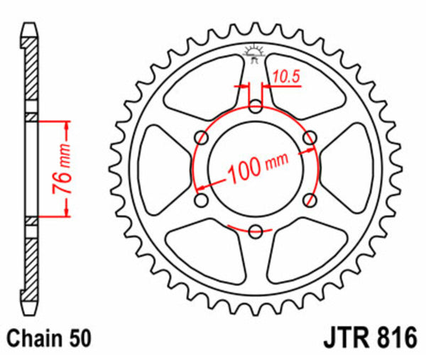 Стоманеното задно зъбно колело на JT Sprock 816 - 530 JTR816.45