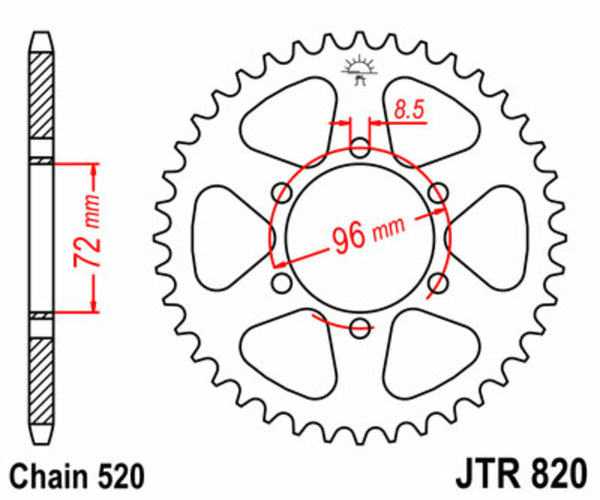 Стоманеното задно сколче на JT Sprock 820 - 520 JTR820.42