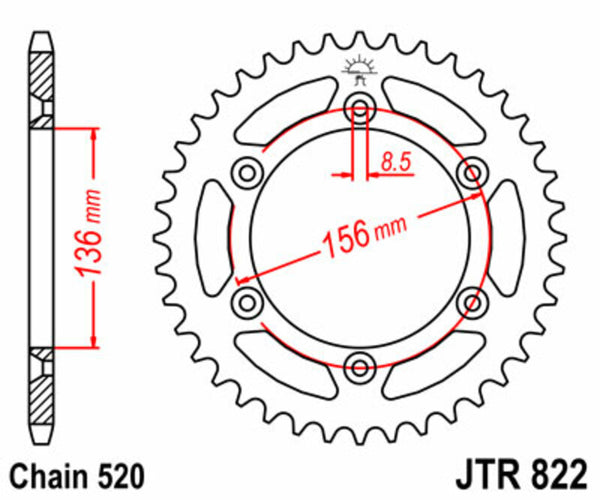 JT Sprock's Steel Standard Rear Sprock 822 - 520 JTR822.53