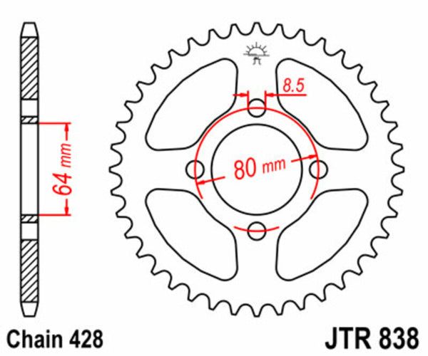 JT Sprock's Steel Standard Rear Sprock 838 - 428 JTR838.45