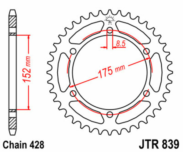 Стоманен заден зъб на JT Sprock 839 - 428 JTR839.53