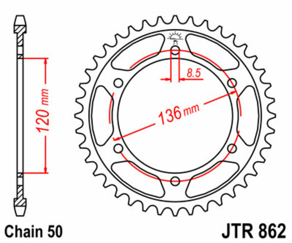 Стоманеното задно с зъбно колело на JT Sprock 862 - 530 JTR862.38