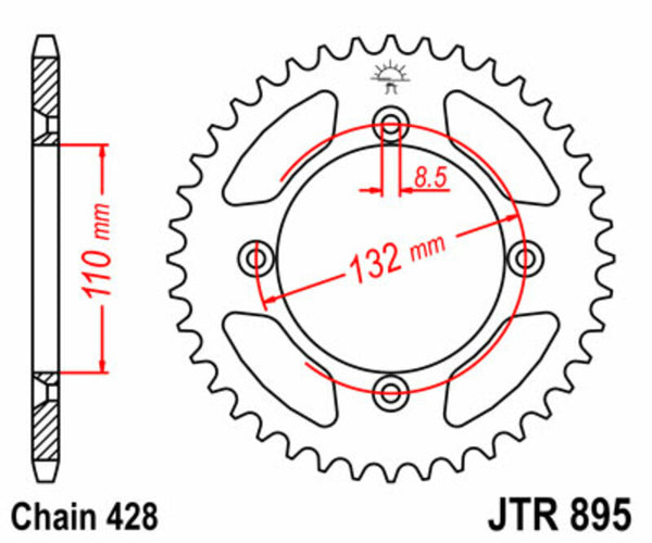 Стоманеното задно с зъбно колело на JT Sprock 895 - 428 JTR895.49