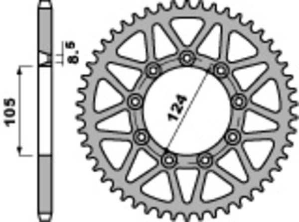 PBR Standard C45 Steel rear Sprock 3505 - 520 3505 51 C45