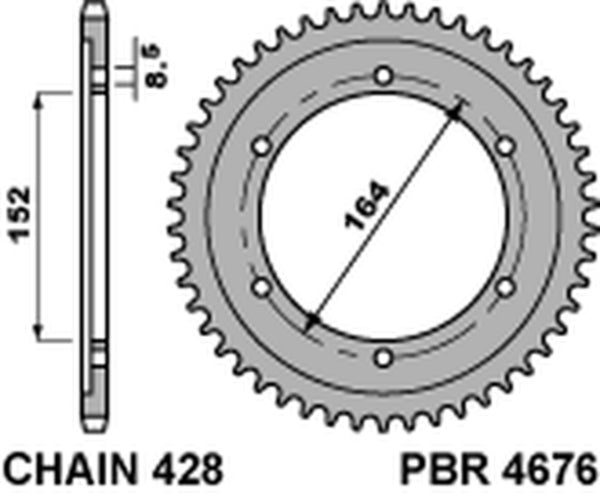 PBR Standard C45 Steel задно зъбно колело 4676 - 428 4676 56 C45