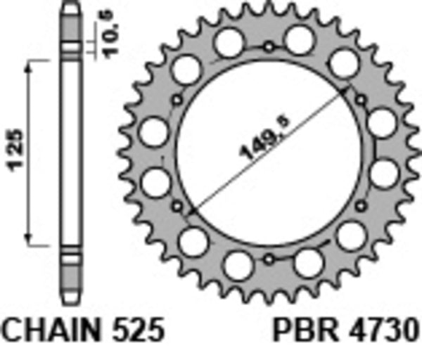 PBR Standard C45 Steel задно зъбче 4730 - 525 4730 42 C45