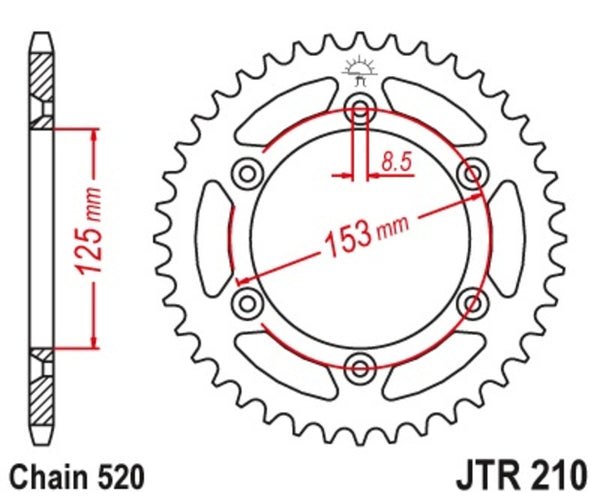 Стоманеното задно с зъбно колело на JT Sprock 210 - 520 JTR210.47SC