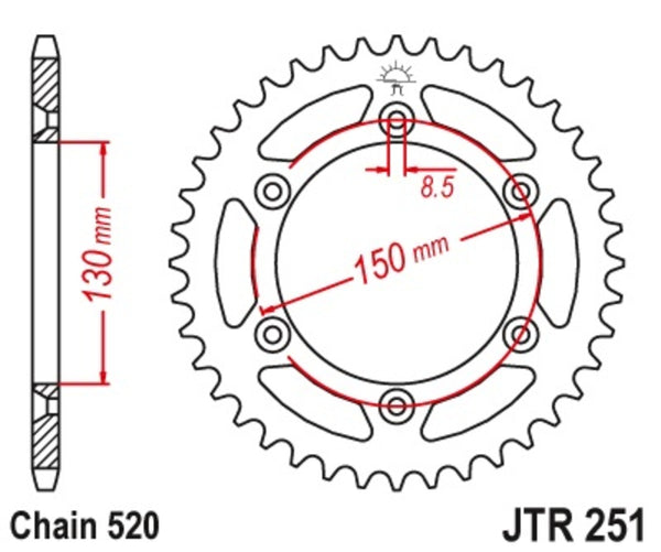 JT Sprock's Steel Self -Cleaning Rear Sprock 251 - 520 JTR251.50SC