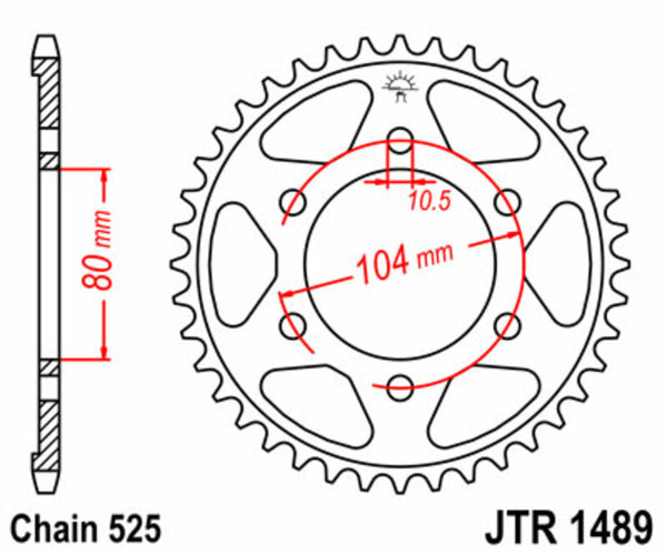 Стоманен заден плотове на JT Sprock 1489 - 525 JTR1489.43