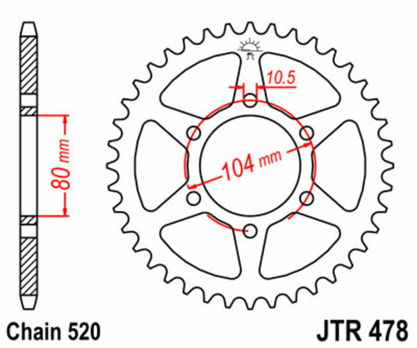 JT Sprock's Steel Standard Rear Sprock 478 - 520 JTR478.43