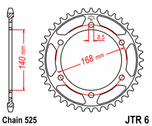 Стоманен заден плотове на JT Sprock 6 - 525 JTR6.42