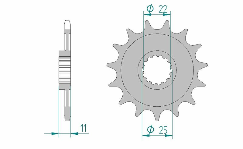 AFAM Steel Standard Front Sprocket 37400 - 520 för Aprilia RXV och SXV-modeller. Hållbart framdrev i stål med 11 mm tjocklek och 22 mm innerdiameter.