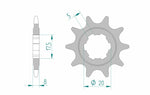 Teknisk ritning av AFAM Steel Standard Front Sprocket 94306 - 520. Visar dimensioner inklusive 5 mm tanddjup och 20 mm centrumhål.