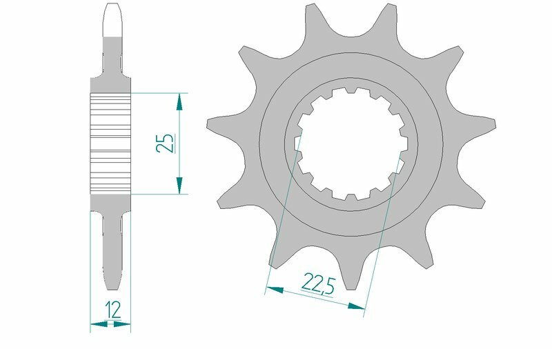 AFAM Steel Standard Framdrev 97200 - 520, framdrev i stål med 12 tänder och 25 mm bredd, kompatibelt med Gas Gas motorcyklar. Perfekt för optimal kraftöverföring.