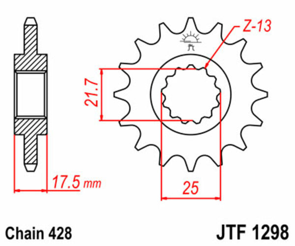 Стоманен стандарт на JT Sprock Standard Front Spoket 1298 - 428 JTF1298.17