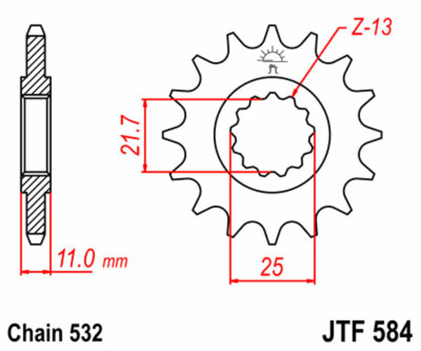Стоманеното предно зъбно колело на JT Sprock 584 - 532 JTF584.17
