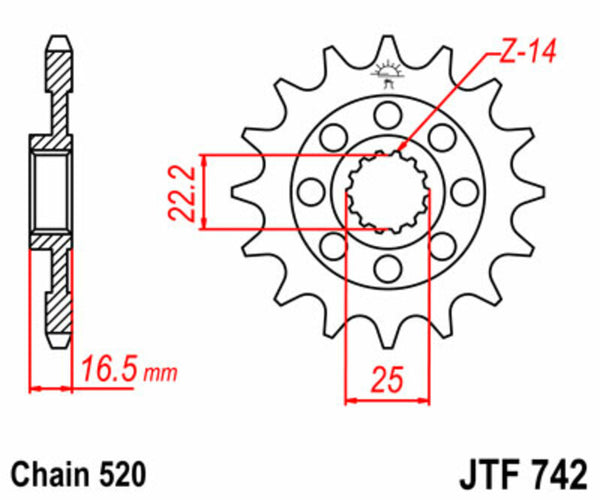 Стоманеното предно зъбно колело на JT Sprock 742 - 520 JTF742.15