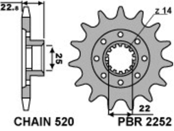 PBR Steel Standard Front Sprock 2252 - 520 2252 14 18NC