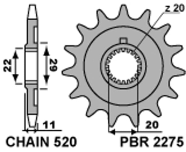 PBR Steel Standard Front Sprock 2275 - 520 2275 14 18NC