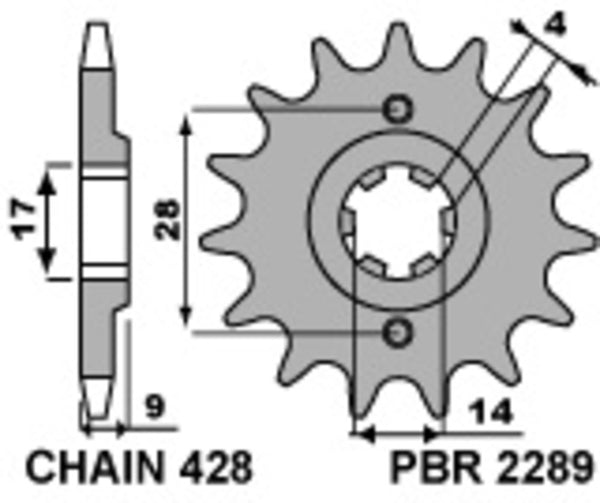 PBR Steel Standard Front Sprock 2289 - 428 2289 13 18 NC