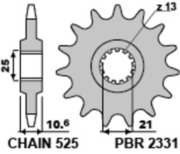 PBR Steel Standard Front Sprock 2331 - 525 2331 14 18NC