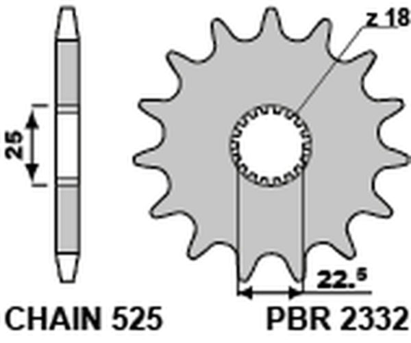 PBR Steel Standard Front Sprock 2332 - 525 2332 16 18NC