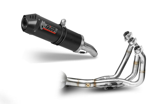 MIVV Oval Full Exhaust System - Yamaha MT-09 00.73.Y.042.L3C med kolfiberljuddämpare och rostfria rördelar för motorcykelprestanda.