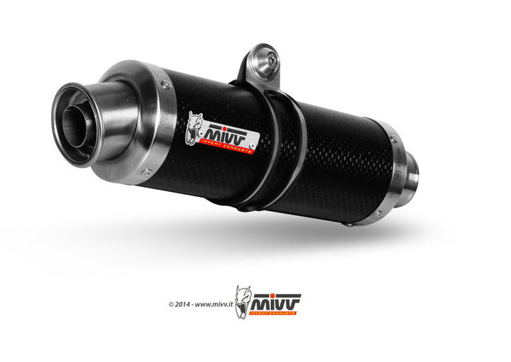 Närbild av MIVV GP Carbon Slip-On 00.73.K.018.L2S med kolfiberfinish. Högkvalitativt avgassystem för Kawasaki Z750 inom fordonsdelar.