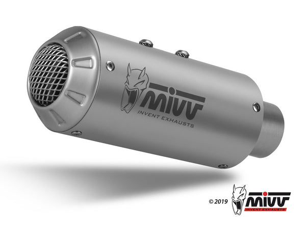 MIVV MK3 ljuddämpare i borstat rostfritt stål med rostfri ändkåpa, designad för Yamaha MT-10 00.73.Y.050.LM3X. Perfekt för sportmotorcyklar.