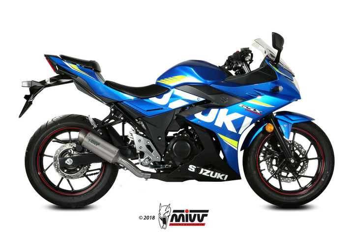 Sidovy av Suzuki GSX250R utrustad med MIVV GP Pro Titanium ljuddämpare S.054.L6P för sportig prestanda och stil.