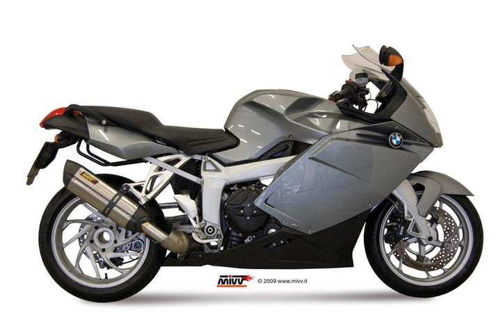 BMW K1200 GT med installerad MIVV SUONO Stainless/Carbon Slip-On, optimerad för stil, ljud och effekt inom MC-tillbehör.