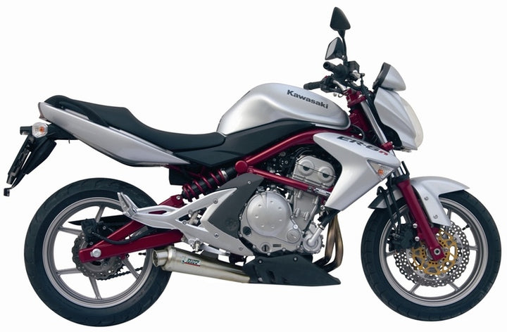 MIVV X-CONE Stainless Slip-On Kawasaki 00.73.K.015.LC3 installerad på en Kawasaki motorcykel, visad från sidan för e-handelskategori fordonstillbehör.